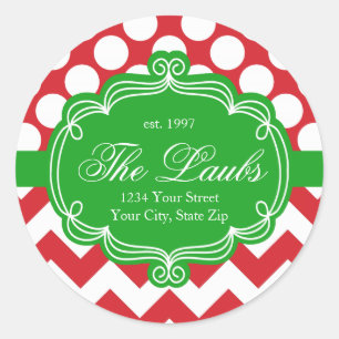 Chevron Holiday Christmas Family Name Classic Round Sticker