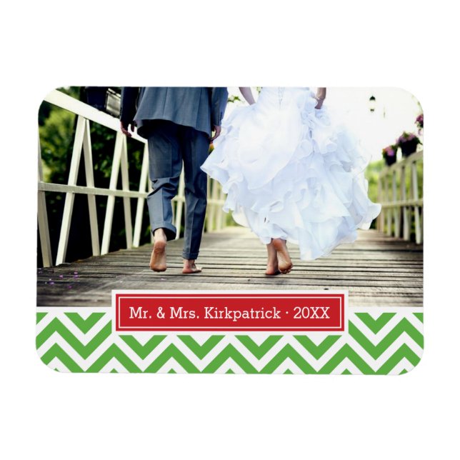 Chevron Holiday Monogram Photo Magnet (Horizontal)