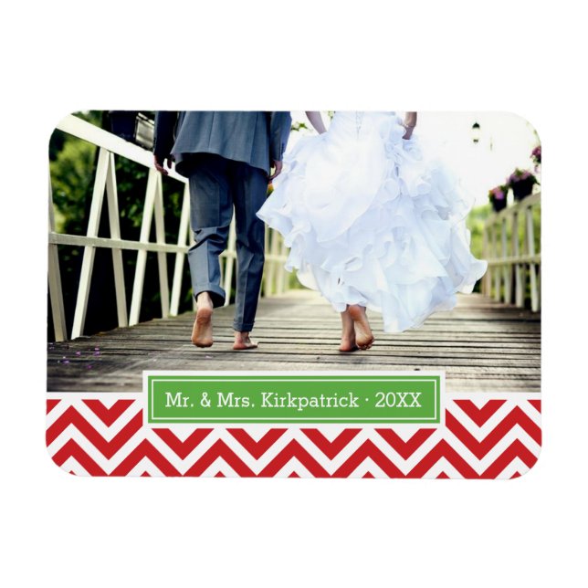 Chevron Holiday Monogram Photo Magnet (Horizontal)