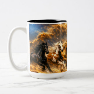Chevron horses running through the Eagle Nebula Two-Tone Coffee Mug