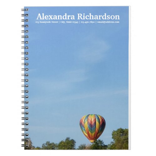 Chevron Hot Air Balloon Sky Blue Trees Name Notebook