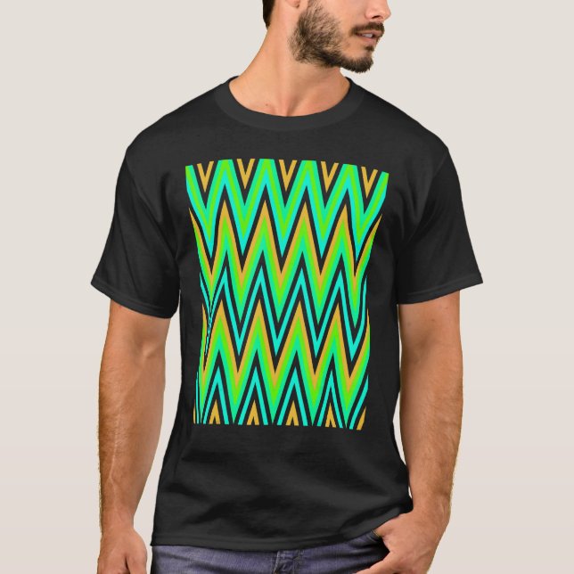 Chevron In Pale Orange Blue Green Zigzags T-Shirt (Front)