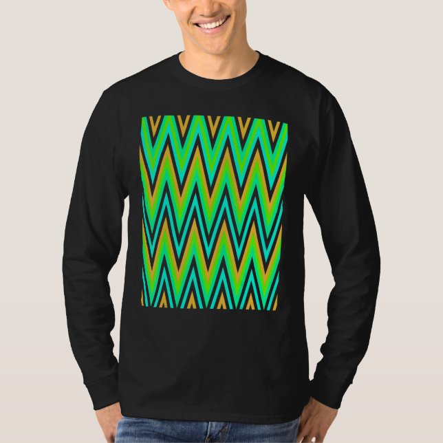 Chevron In Pale Orange Blue Green Zigzags T-Shirt (Front)