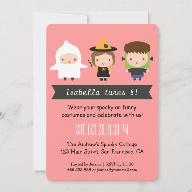 Chevron Kids Halloween Birthday Party Invitations (Front)