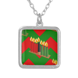 chevron kwanzaa silver plated necklace