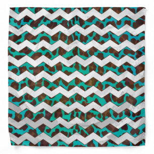 Chevron Leopard Brown and Teal Print Bandana