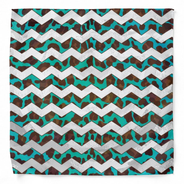 Chevron Leopard Brown and Teal Print Bandana (Front)