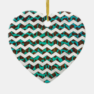 Chevron Leopard Brown and Teal Print Ceramic Ornament