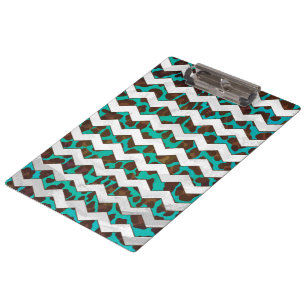 Chevron Leopard Brown and Teal Print Clipboard