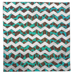 Chevron Leopard Brown and Teal Print Cloth Napkin