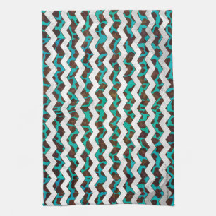 Chevron Leopard Brown and Teal Print Kitchen Towel