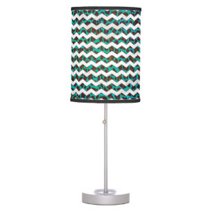 Chevron Leopard Brown and Teal Print Table Lamp
