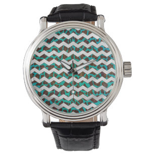 Chevron Leopard Brown and Teal Print Watch