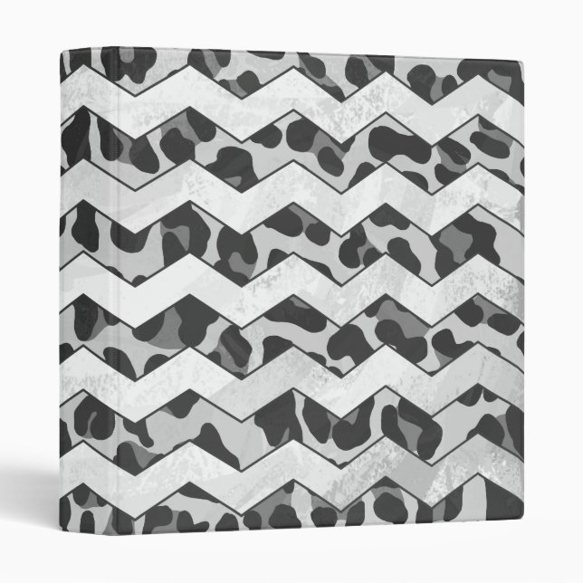 Chevron Leopard Gray and Light Gray Print 3 Ring Binder (Front/Spine)
