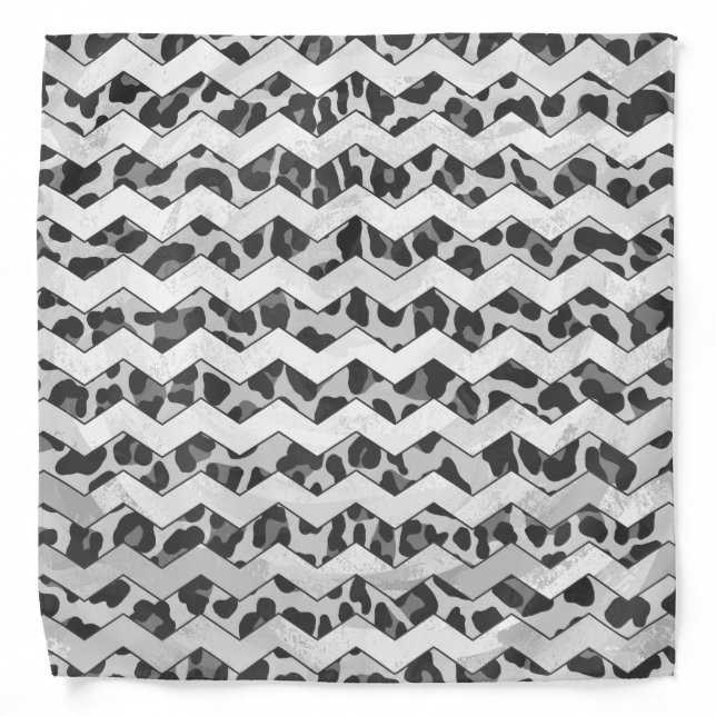 Chevron Leopard Gray and Light Gray Print Bandana (Front)