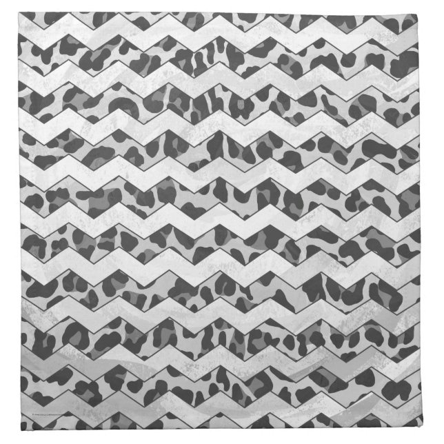 Chevron Leopard Gray and Light Gray Print Cloth Napkin (Front)