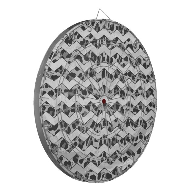 Chevron Leopard Gray and Light Gray Print Dart Board (Front Left)