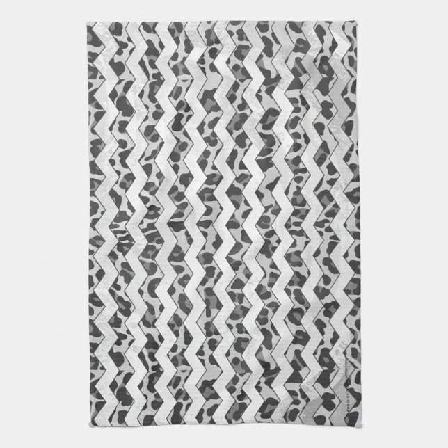 Chevron Leopard Gray and Light Gray Print Kitchen Towel (Vertical)
