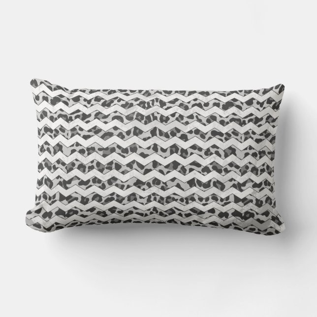 Chevron Leopard Gray and Light Gray Print Lumbar Pillow (Front)