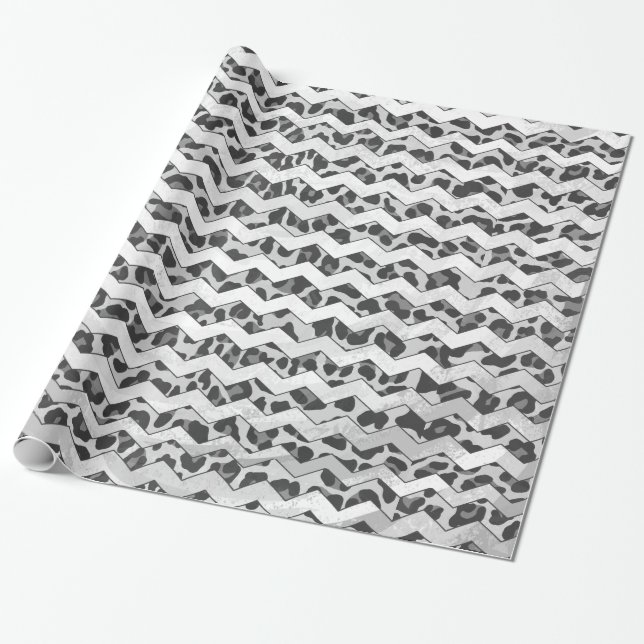 Chevron Leopard Gray and Light Gray Print Wrapping Paper (Unrolled)