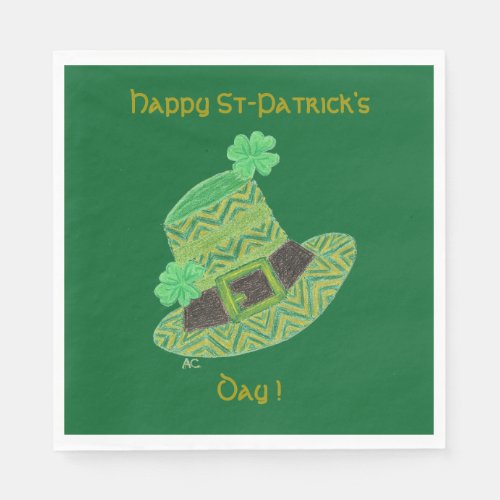 Chevron leprechauns hat luncheon  green St Patty Napkins