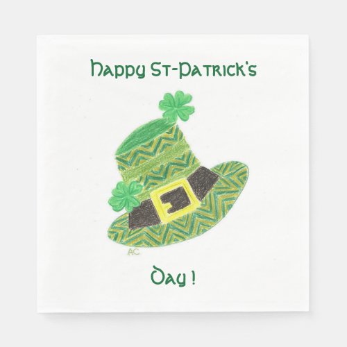 Chevron leprechauns hat luncheon white St Paddy Paper Napkins