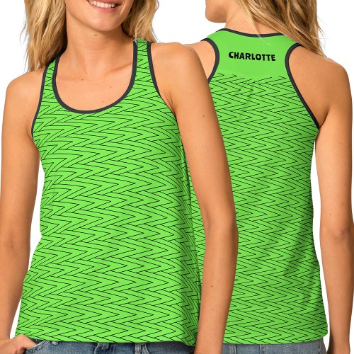 Chevron Lime Green Personalized Name Tank Top