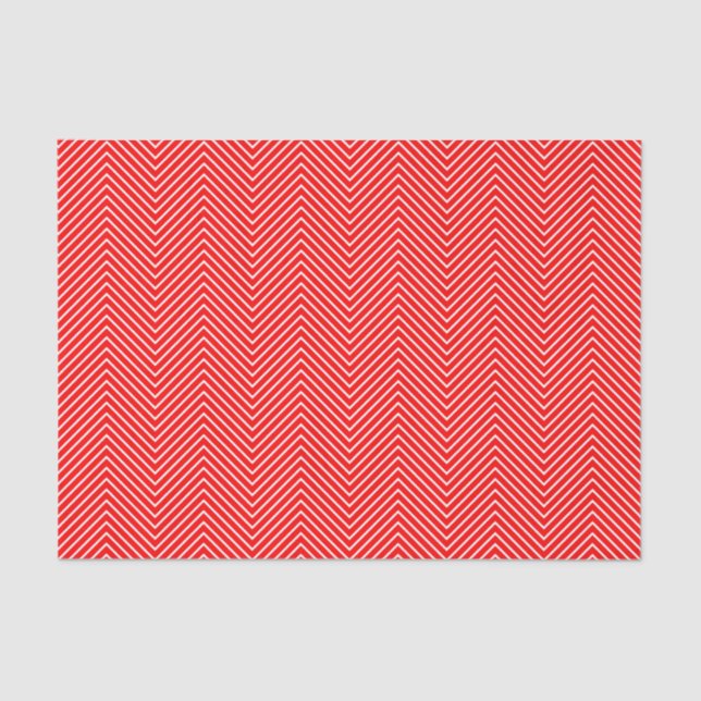 Chevron Line Tissue Paper - White on Red (Front)