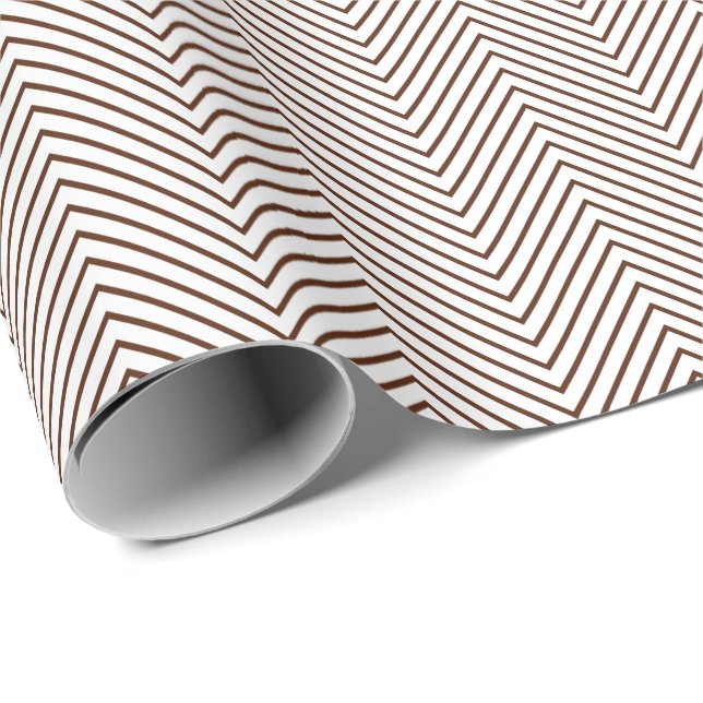 Chevron Line Wrapping Paper - Brown on White (Roll Corner)