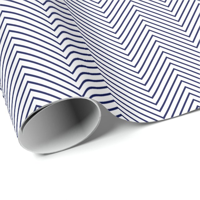 Chevron Line Wrapping Paper - Navy Blue on White (Roll Corner)