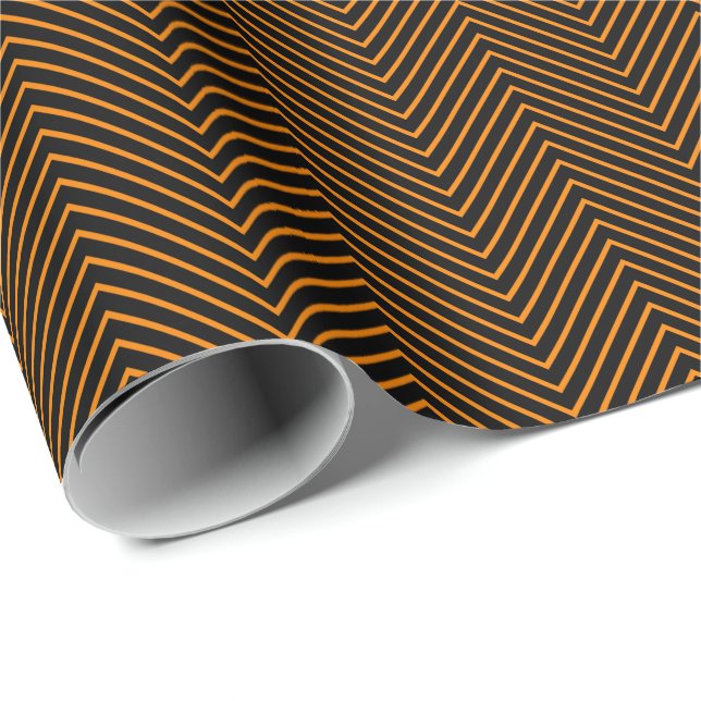 Chevron Line Wrapping Paper - Orange on Black (Roll Corner)