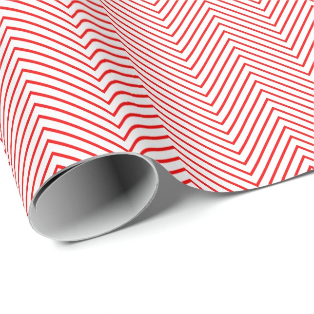 Chevron Line Wrapping Paper - Red on White (Roll Corner)