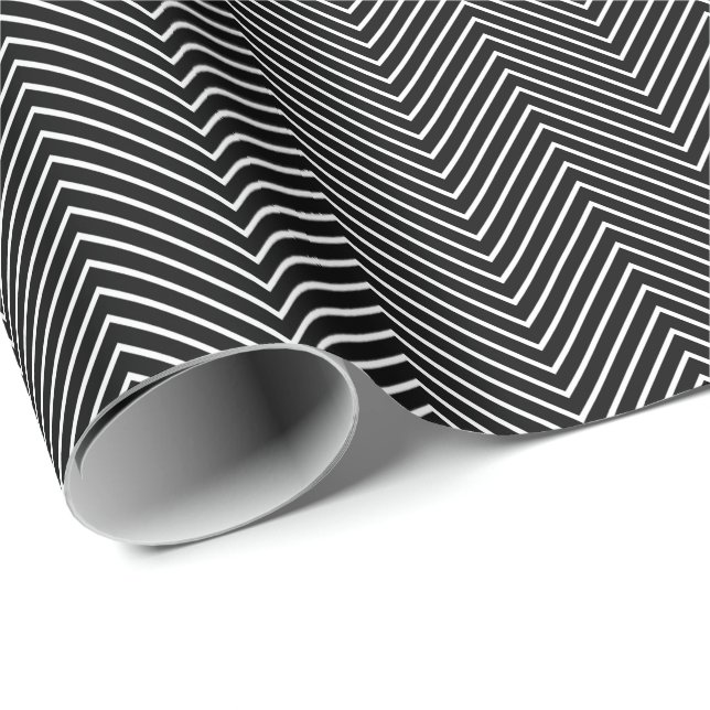 Chevron Line Wrapping Paper - White on Black (Roll Corner)