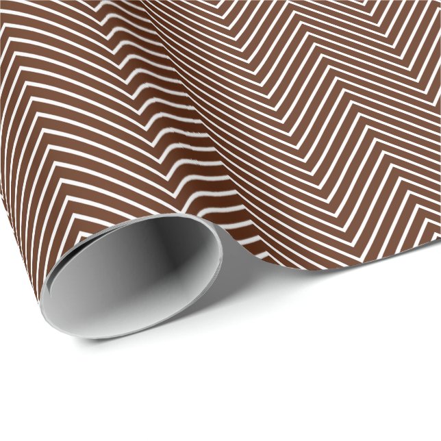 Chevron Line Wrapping Paper - White on Brown (Roll Corner)