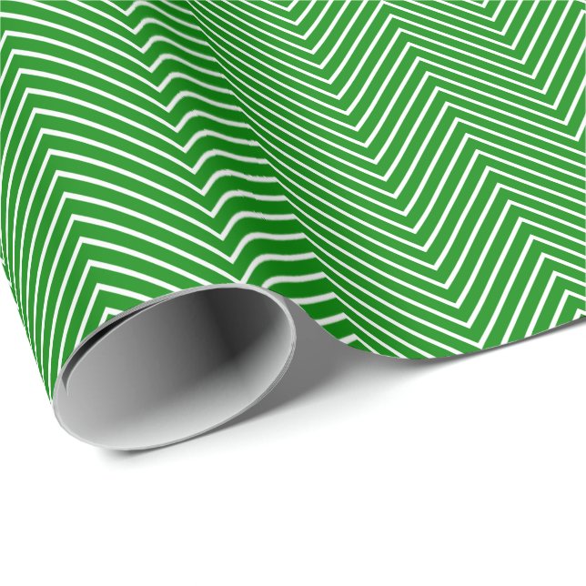 Chevron Line Wrapping Paper - White on Green (Roll Corner)