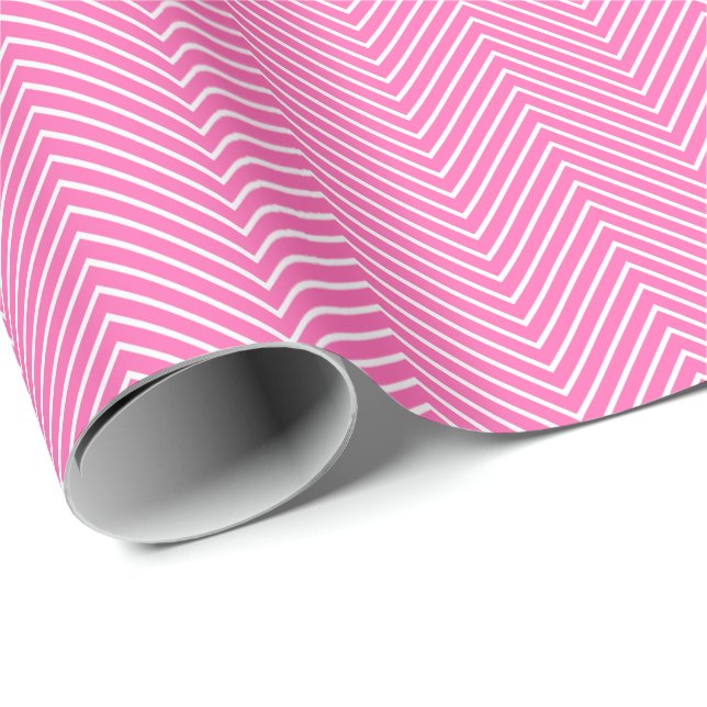 Chevron Line Wrapping Paper - White on Pink (Roll Corner)