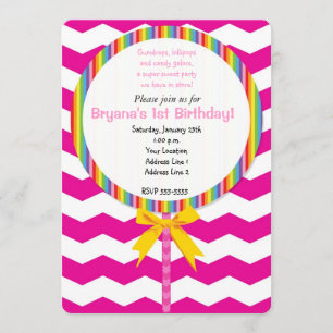 Chevron Lollipop Candy Birthday Party Invitation