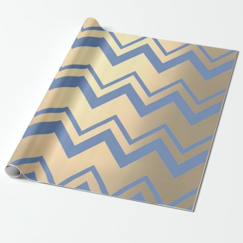 Chevron Metallic Blue Navy Foxier Gold Zig Zag Wrapping Paper