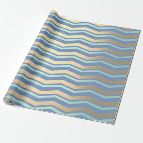 Chevron Metallic Mint Ocean Blue Foxier Up Wrapping Paper