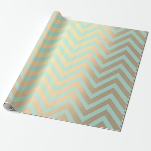 Chevron Mint Blue Ocean Foxier Gold Zig Wrapping Paper