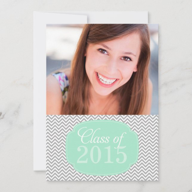 Chevron Mint Gray Photo Graduation Announcement (Front)
