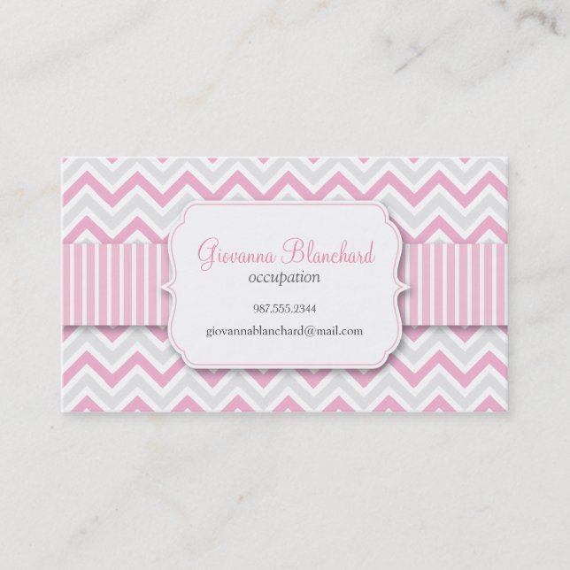 Chevron Modern Stylish Pink Business Card (Front)