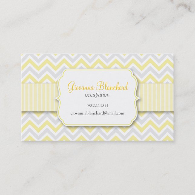 Chevron Modern Stylish Yellow Business Card (Front)