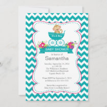 Chevron Monkey In Carriage Boys Baby Shower Invitation