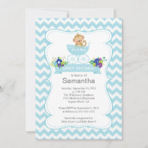 Chevron Monkey In Carriage Boys Baby Shower Invitation