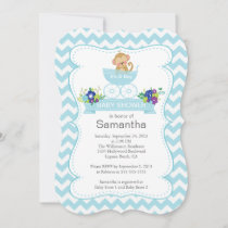 Chevron Monkey In Carriage Boys Baby Shower Invitation