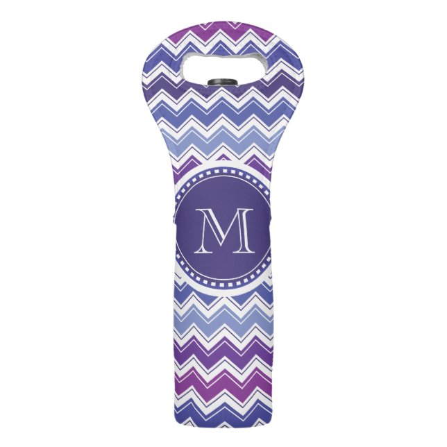 Chevron Monogram Blue Purple and White Wine Bag (Front)