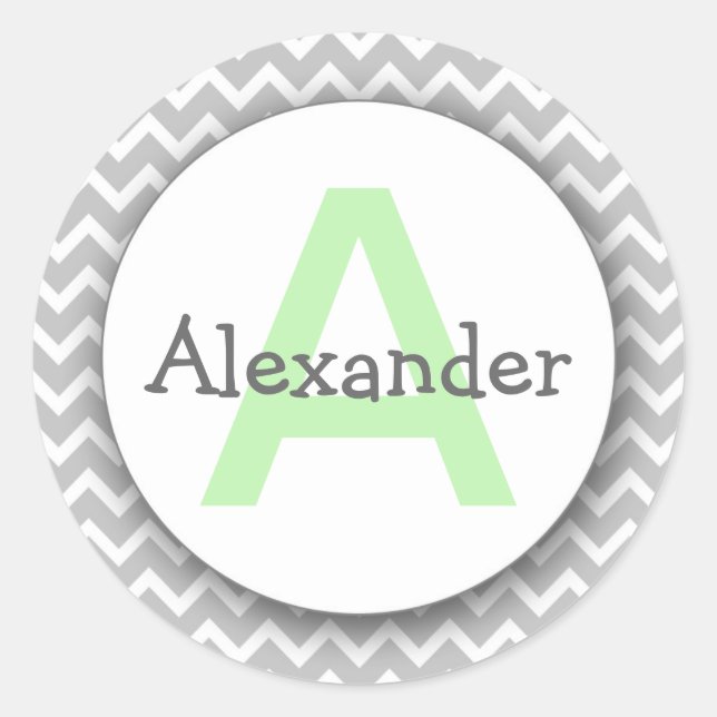 Chevron Monogram Bookplate Sticker gray mint (Front)