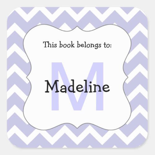 Chevron Monogram Bookplate Sticker lavender