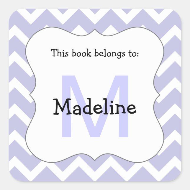 Chevron Monogram Bookplate Sticker lavender (Front)